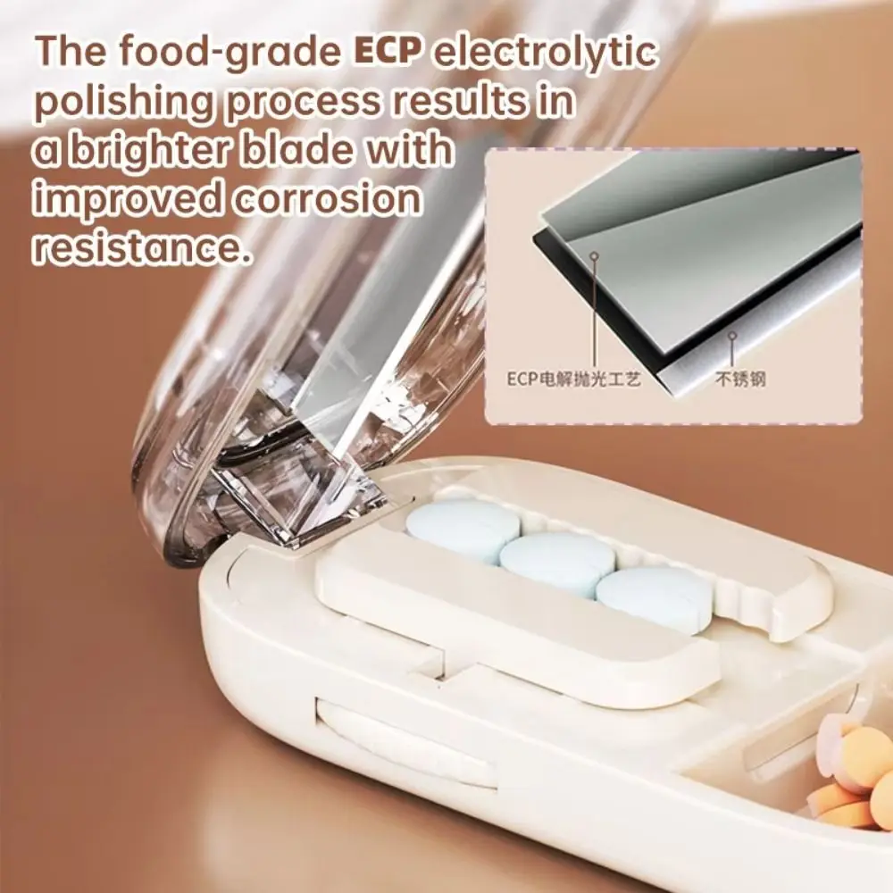 

Precise Cutting Portable Pill Cutter Adjustable Halve/Quartering 2 in 1 Pill Storage Box Detachable Dustproof Tablet Dispenser