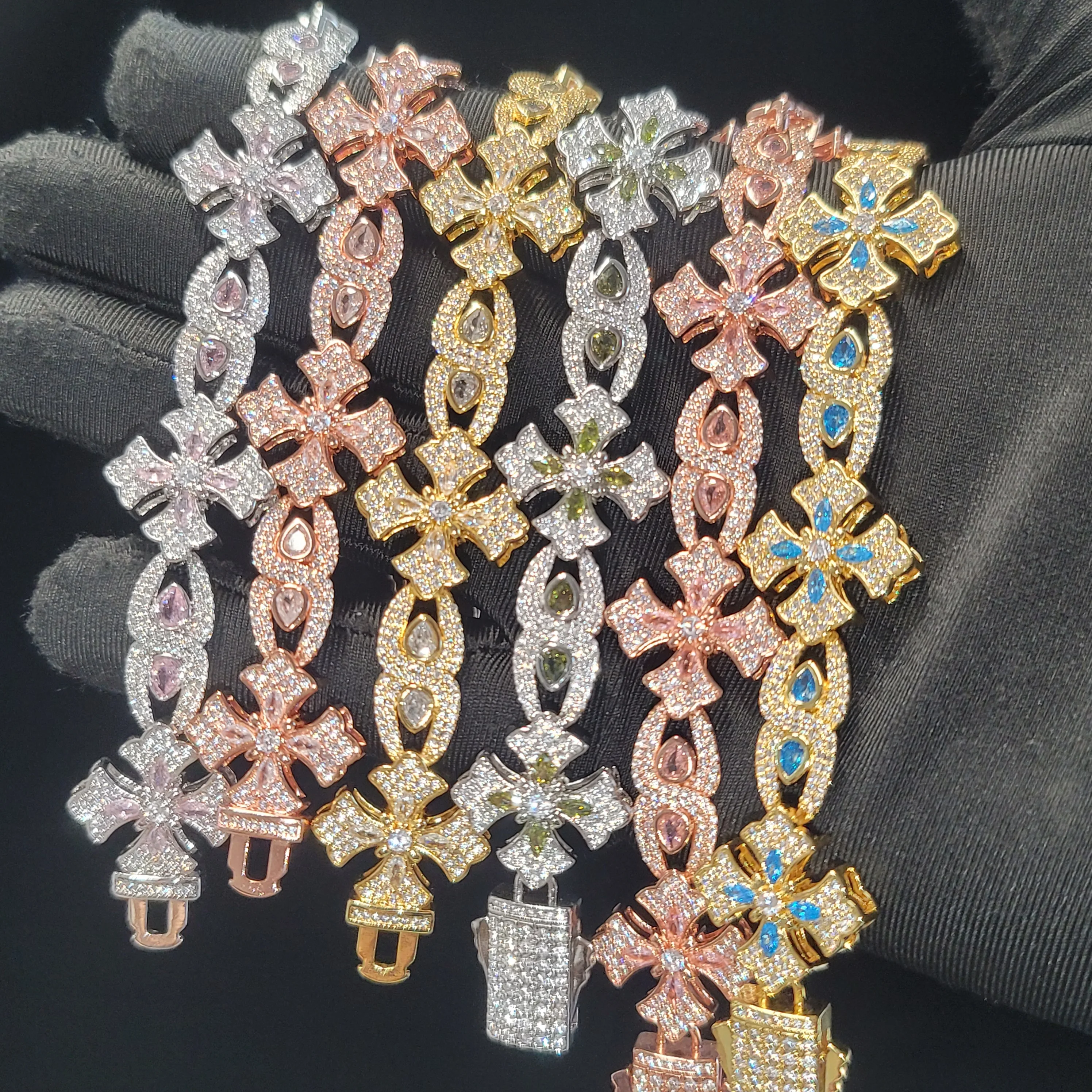 패션 매력적인 십자가 꽃 팔찌 무한 루프 아이 체인 투톤 힙합 주얼리 크리스마스 발렌타인데이 선물 여성용