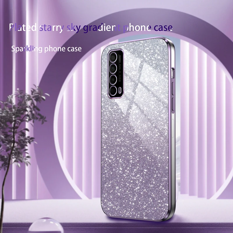 Shiny Glitter Plating Silicone Case for Huawei P smart 2021 Y7a Coque Camera Lens Soft Back Cover