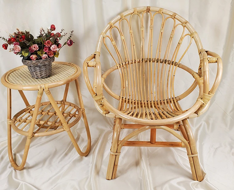 Three Piece Set of Wind Bamboo Rattan Woven Rattan Chairs,  Leisure Chairs, Ingot Chairs, Photography Props