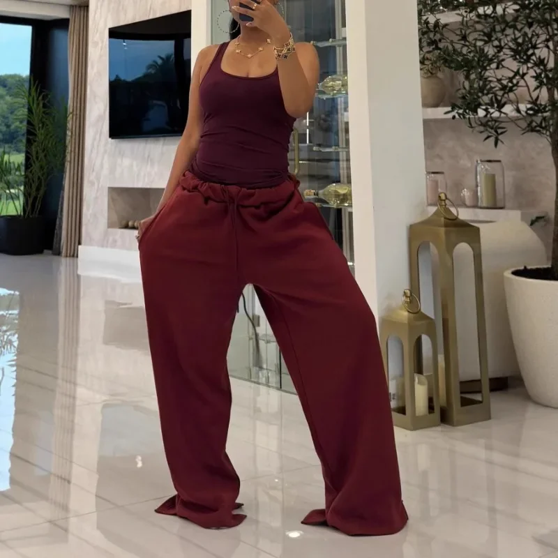 

Low Waist Drawstring Casual Joggers Trousers Y2K Harajuku Wide Leg Sweatpants Women Streetwear Baggy Oversize Gray Sports Pants