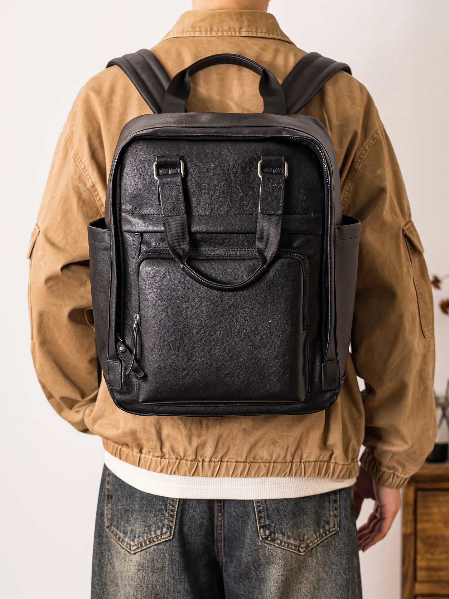 casual handmade genuine leather men's multifunctional backpacks outdoor travel luxury real cow leather multi-pocket handbags