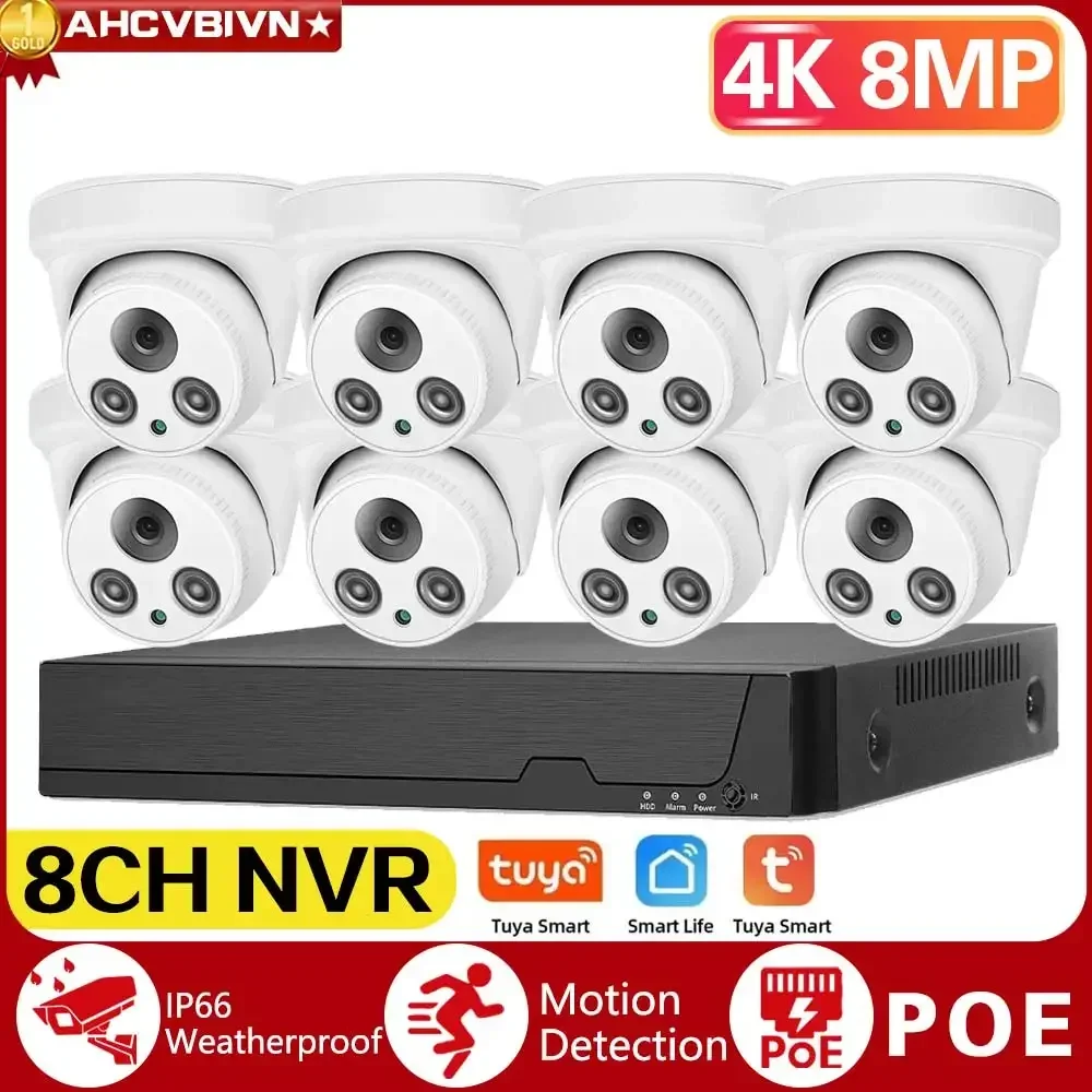 

Tuya 8MP POE Network Surveillance Camera System Kit 4K 8CH NVR Kit Outdoor Waterproof Audio CCTV IP Dome Security Camera System