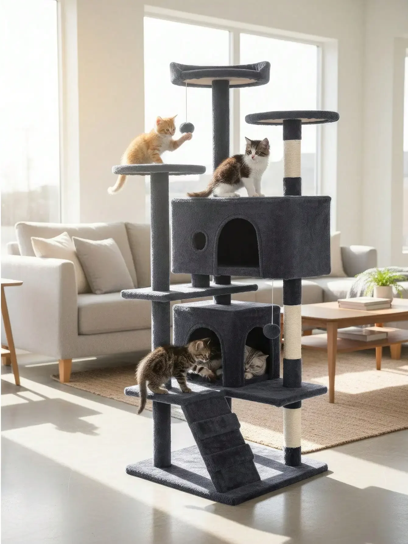 

54in Cat Tree Tower For Indoor Cats,Multi-Level Furniture Activity Center With Scratching Posts Stand House