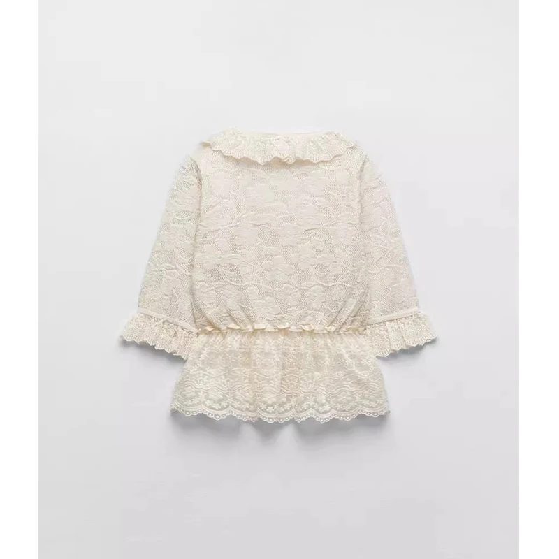 Frühling Neue Damen Einfache Sle Spitze Trim Splice Taille in Gestrickte ort Sve Top Polyester Faser 00% Frühling Sommer Faion