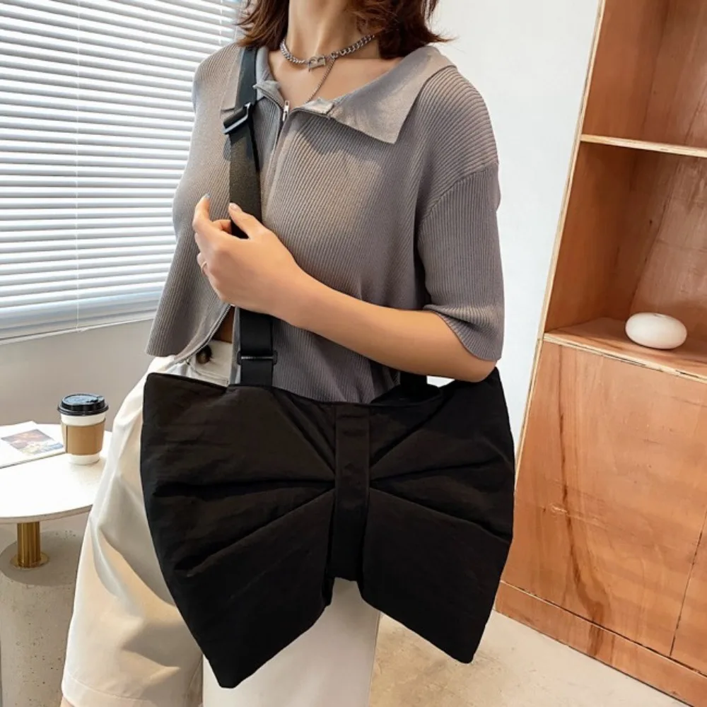 Simple Women\'s Denim Shoulder Bag Sweet Bow Tote Bag Underarm Bags Solid Colour Fashion Female Handbags