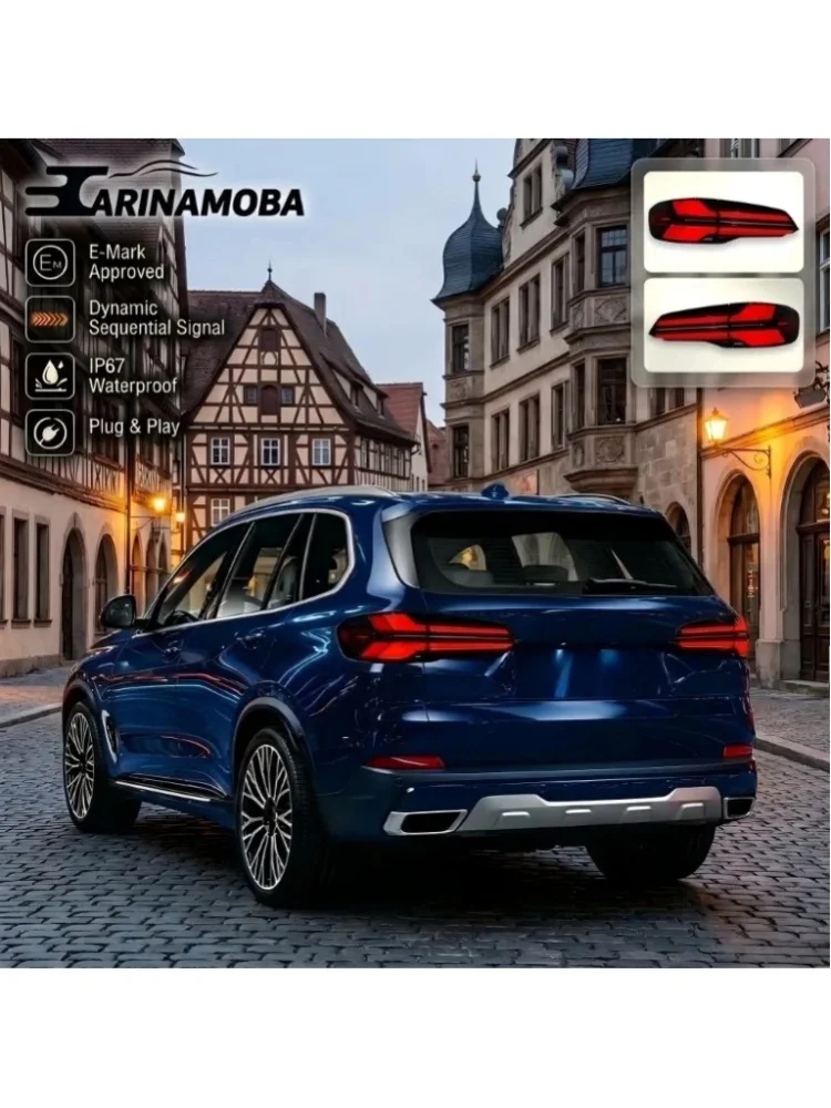 CARINAMOBA LCI 3D OLED-Style Voll-LED-Rückleuchten für BMW X5 G05 SUV 2019-2023 |   Dynamisches Sequenzielles Bernsteinfarbenes Blinklicht DRL Rücklicht-Set |   E-Mark ECE-geprüft |   OBD Canbus