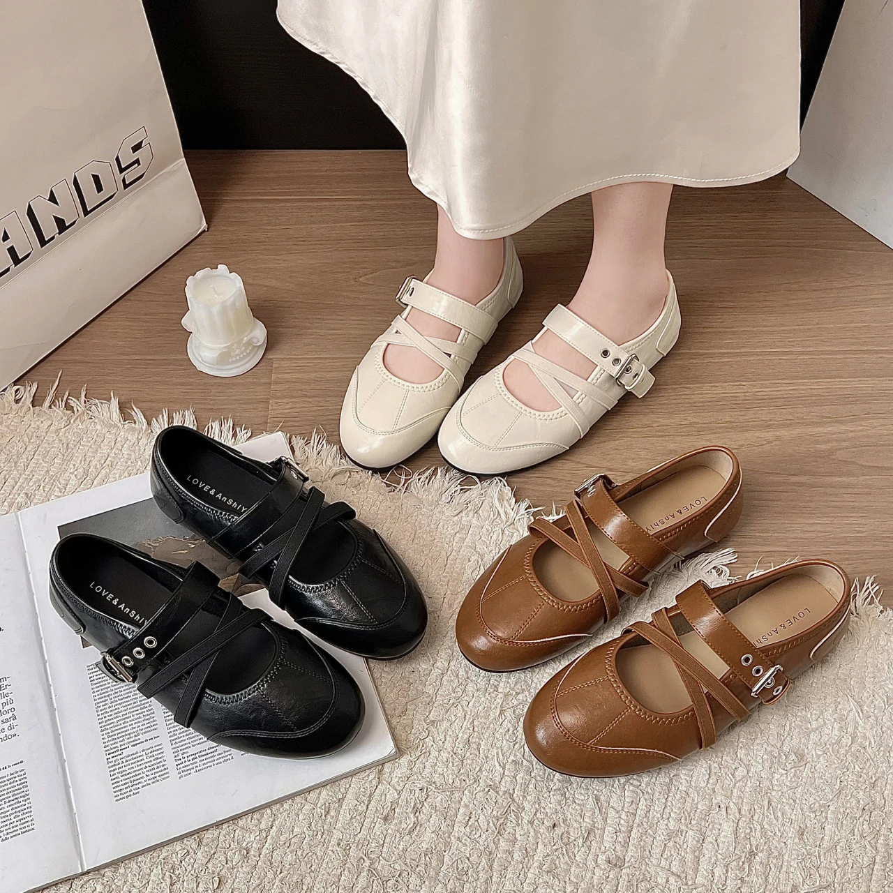 

Women Double Strap Mary Jane Flats Round Toe Soft Leather Non Slip Light Vintage Daily Walking Casual Dress Outdoor Footwear