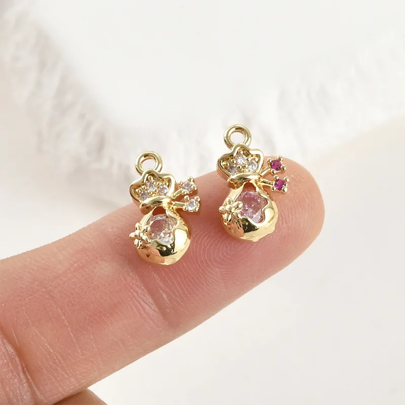 Copper-plated 14k Gold Color Zircon-inlaid Exquisite Small Lucky Bag Pendant DIY Handmade Bracelet Necklace Earrings Accessories