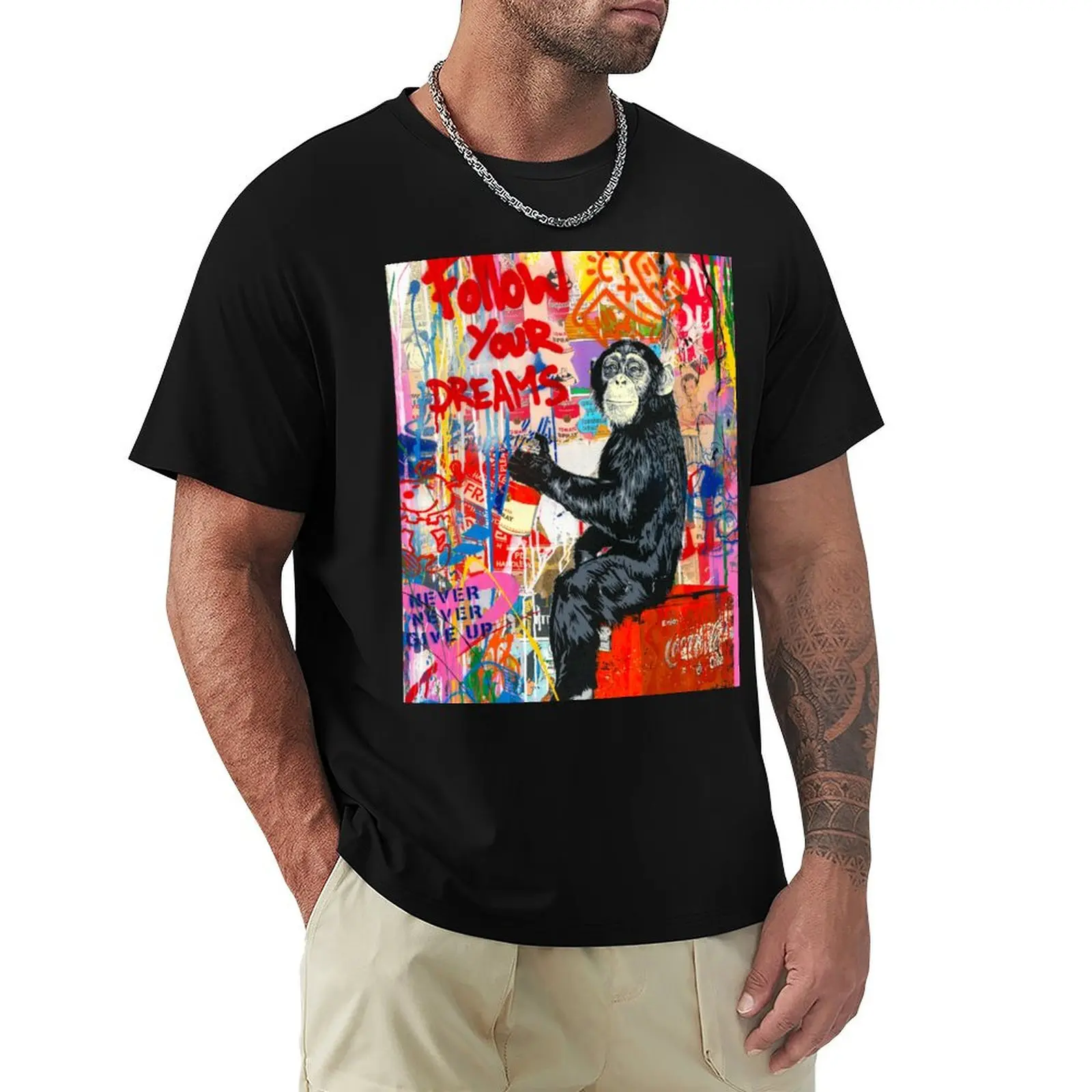 

Banksy Monkey Follow Your Dreams T-Shirt man clothes boys animal print blue archive mens t shirts