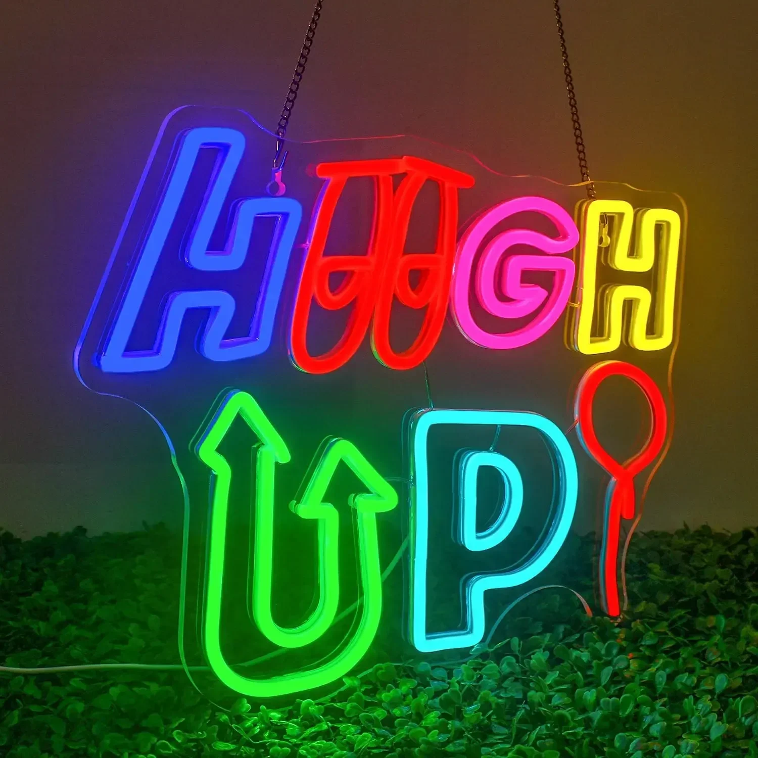 High Up Arrow Balloon Neon Sign Rainbow Cool Wall Art Dimmable USB Wall Light for Arcade Bar Apartment Party Bedroom Decor Lamp