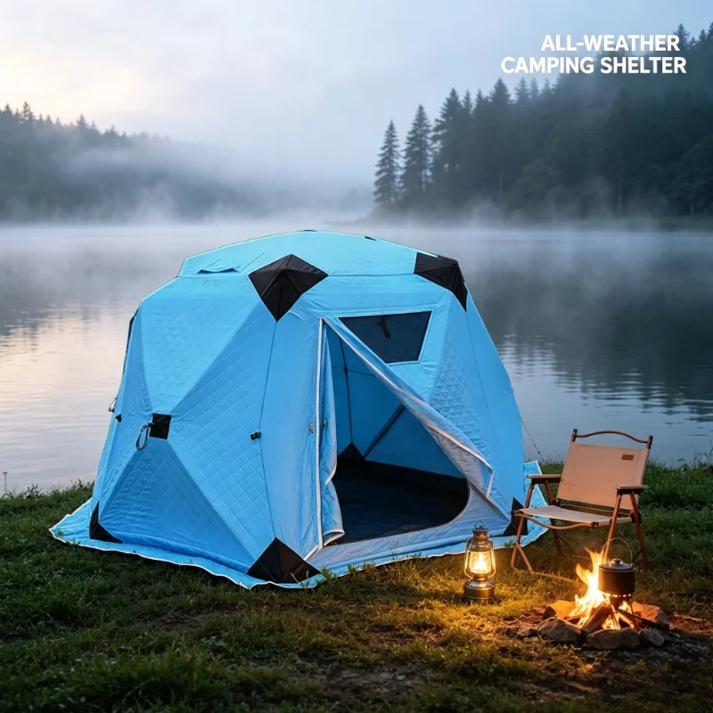 Pop Up Ice Fishing Tent, Thickened Thermal Winter Shelter, Waterproof Windproof Large Hub Tent for Snow Camping