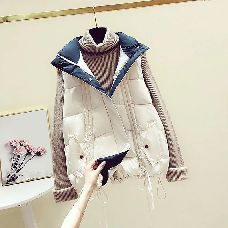 2022 New Women's Vest Jacket Autumn Winter Jacket solid color Stand Collar Coat Sleeveless Loose Female Waistcoat