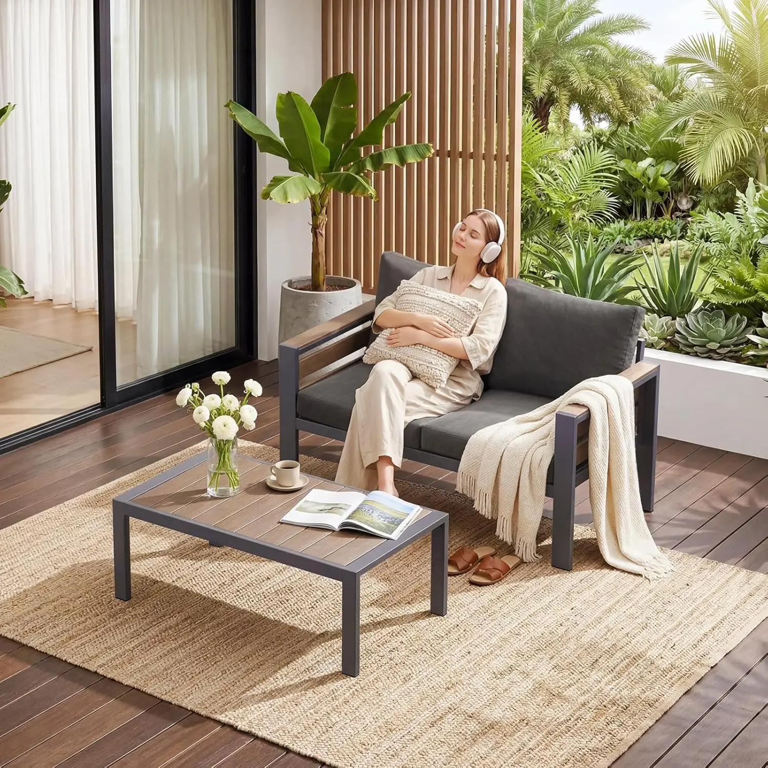 

Алюминиевый комплект мебели для патио, металлический диван-софа с кофейным столиком для зоны отдыха на открытом воздухе, набор уличной мебели для террасы