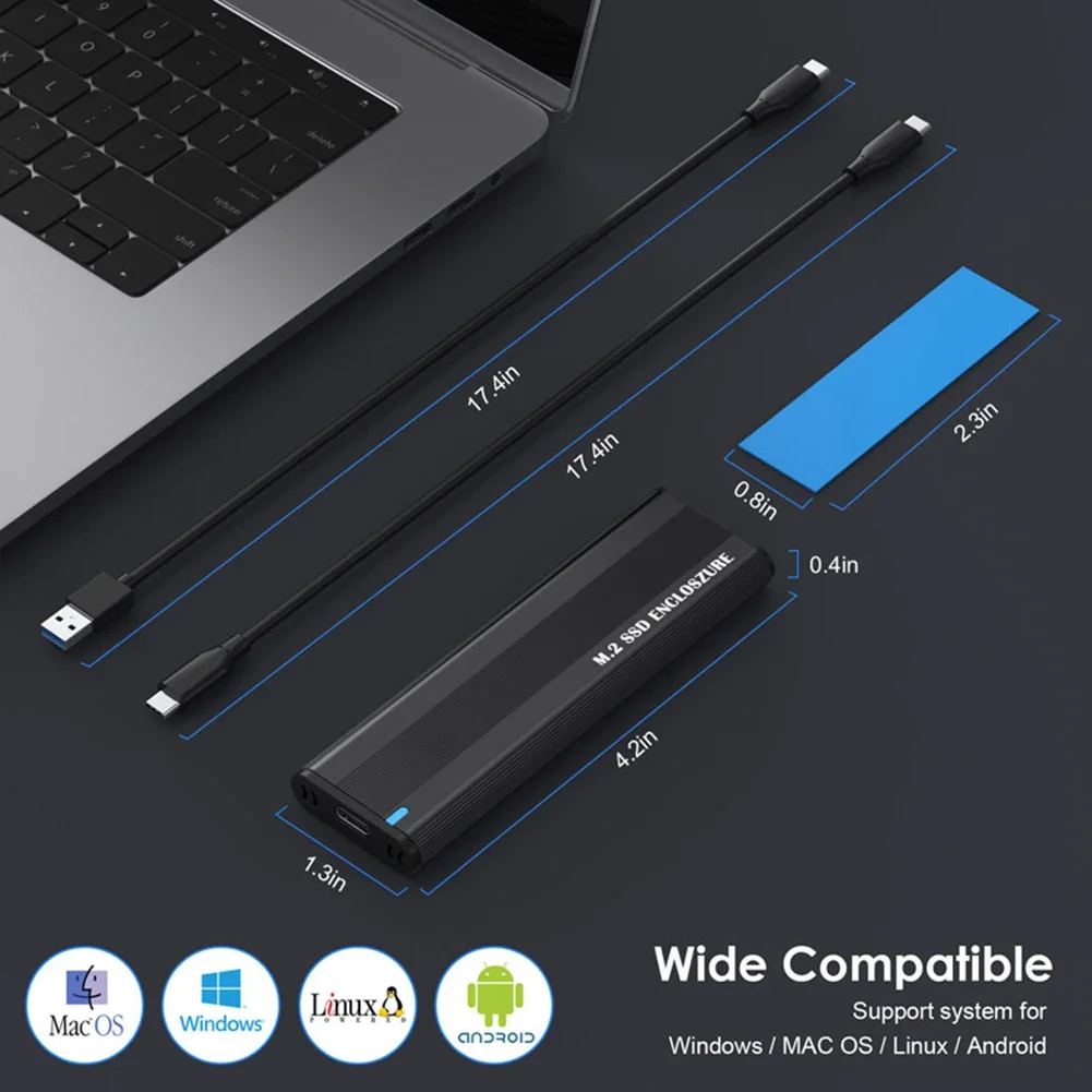 Caja SSD M.2 NVMe de protocolo dual, adaptador de carcasa SSD M.2 NVMe de 10Gbps, herramienta gratuita para SSD 2230/2242/2260/2280 M.2