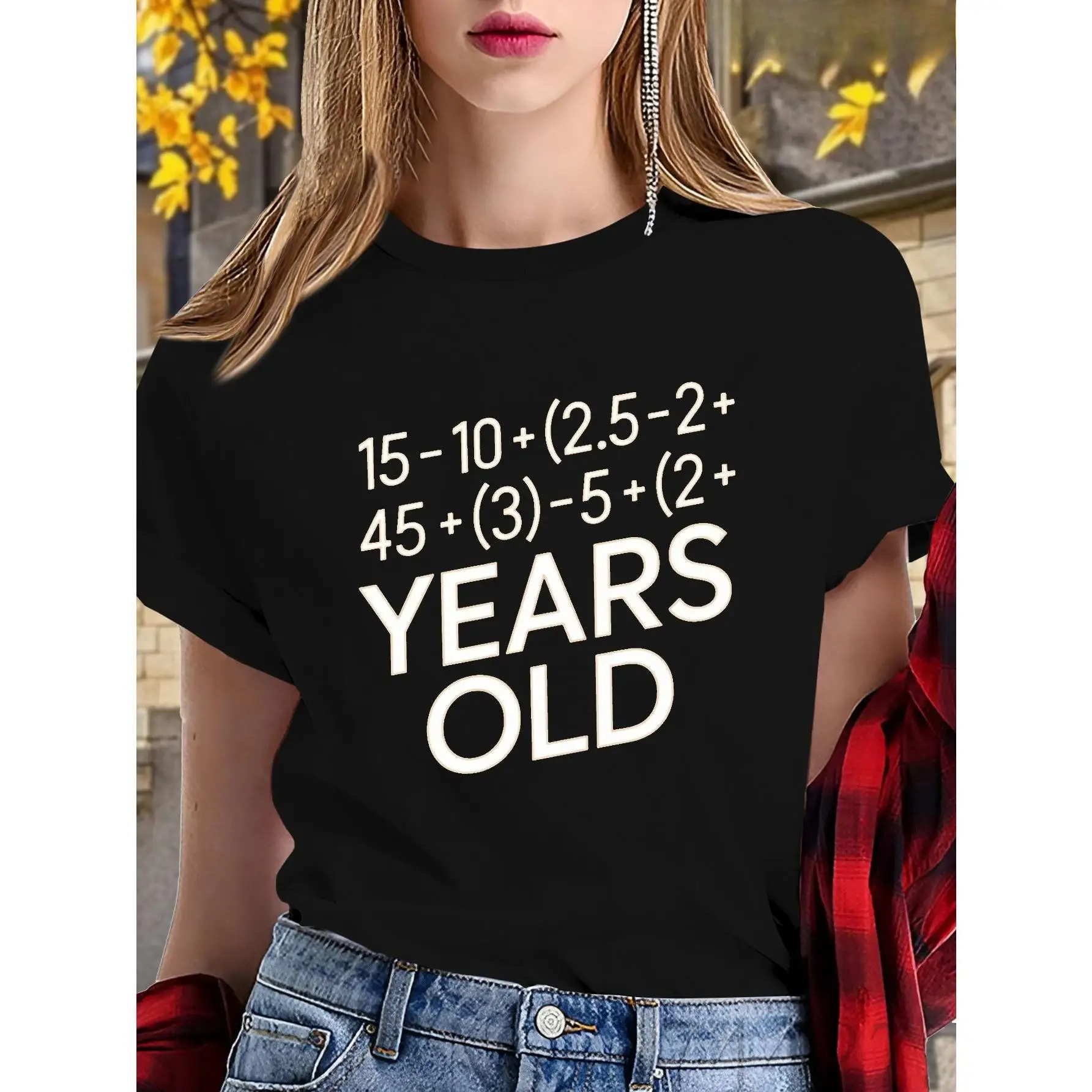 

Funny Math Equation Birthday T-Shirt for Women, 40th Birthday Celebration Top, Novelty Short Sleeve Tee