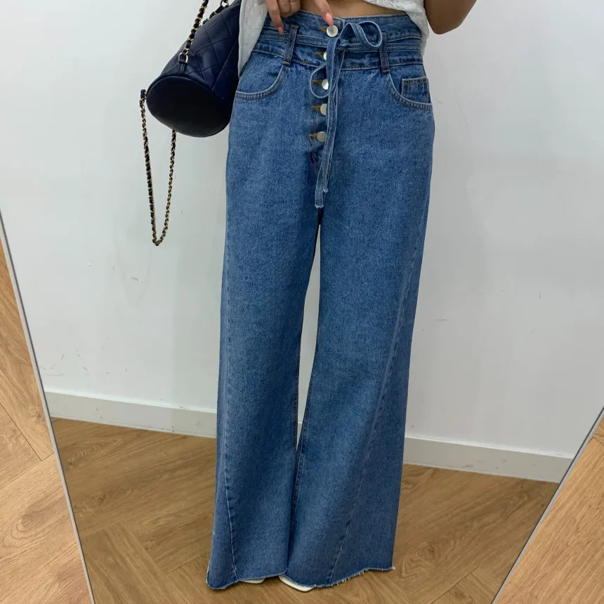 High Waist Wide Leg Single Button Denim Jeans Casual Style Long Pants Cotton 100% No Stretch Comfortable Fit for plus Size