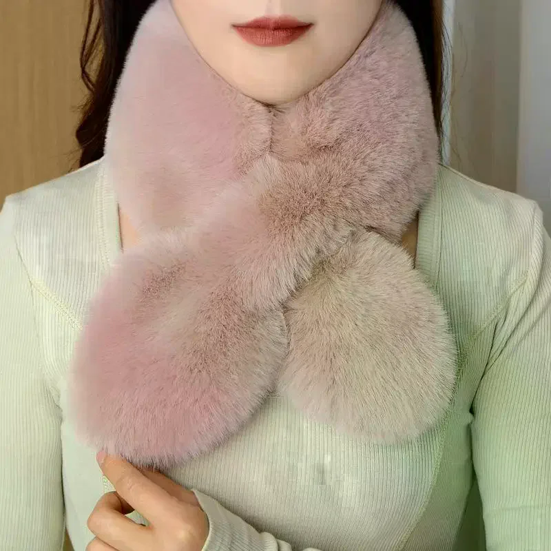 Winter Faux Rabbit Fur Scarf For Women Girls Scarf Soft Plush Scarves Solid Color Neck Collar Warmer Stuff Christmas Gifts