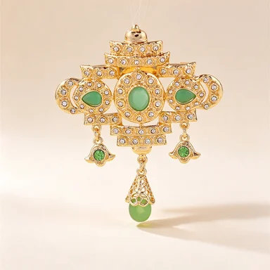 Ethnic Gold Rhinestone Tassel Brooch, Vintage Gem Pin for Moroccan Caftan Abaya Wedding Dress