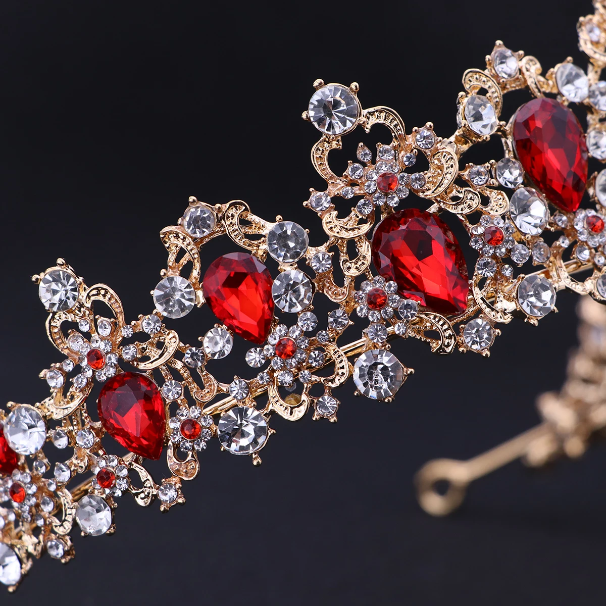 

Women Tiara Princess Crown Red Rhinestones Bridal Crowns Wedding Gothic Headpiece Miss