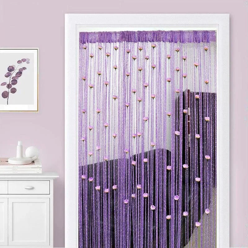 1*2m Window Rose String Curtain Flower Door Thread Curtain Hanging Curtain Valance Divider Decorative For Bedroom Wedding Party