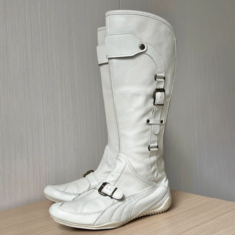 

Retro height-enhancing white women's boots thick-soled side zipper long fashion boots