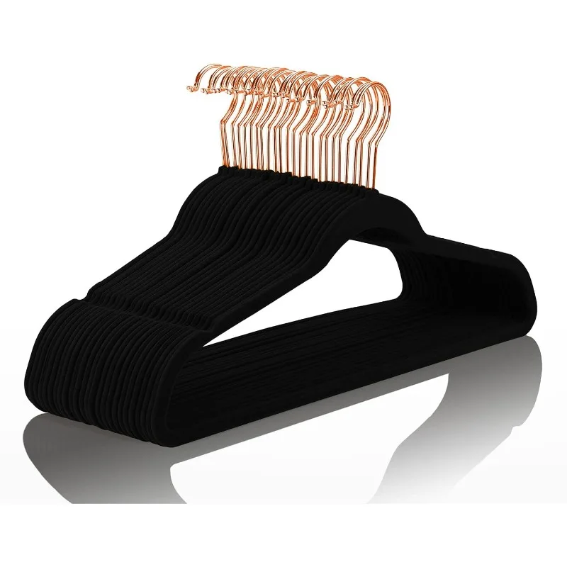 Premium Velvet Hangers (50 Pack) Heavy Duty - Non Slip Felt Hangers - Velvet Suit Hangers Black