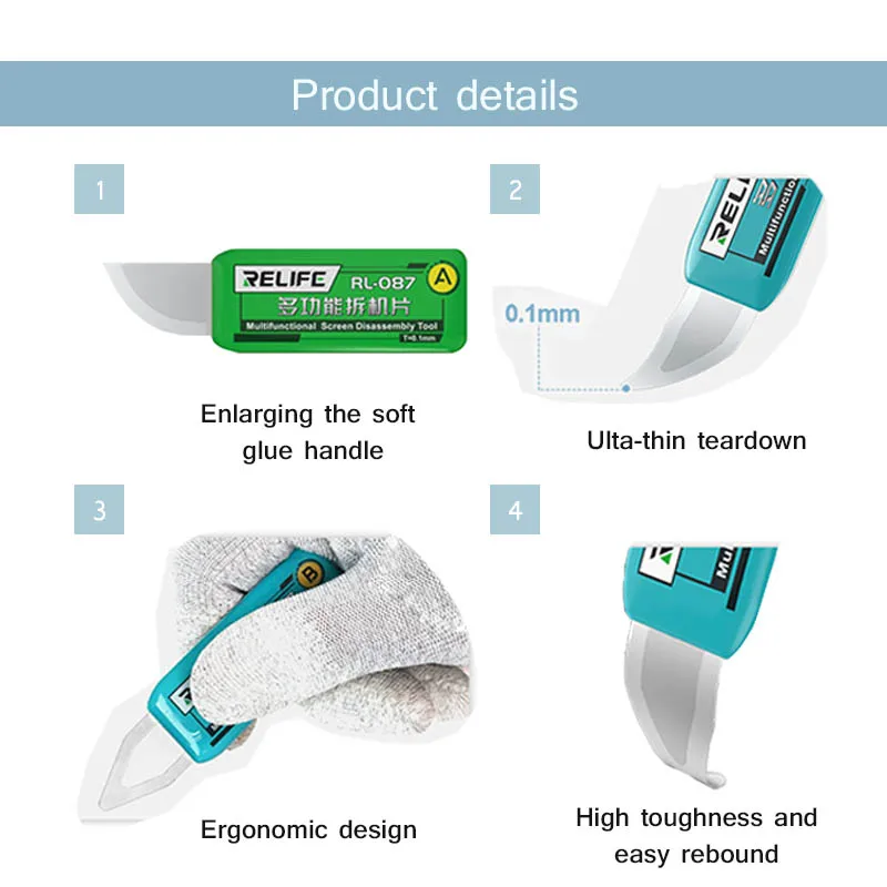 RELIFE RL-087 3 in 1 Multi-function Disassembly Blade for Mobile Phone Screen Curved Screen Edge Dismantling Piece Repair