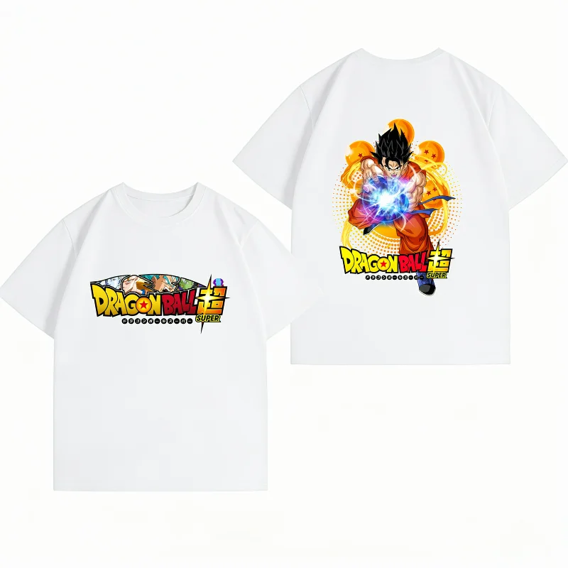 Ropa para hombre, camiseta de verano 100% algodón, camisetas de calle con estampado de Anime Bandai Dragon Ball Super Goku Kamehameha