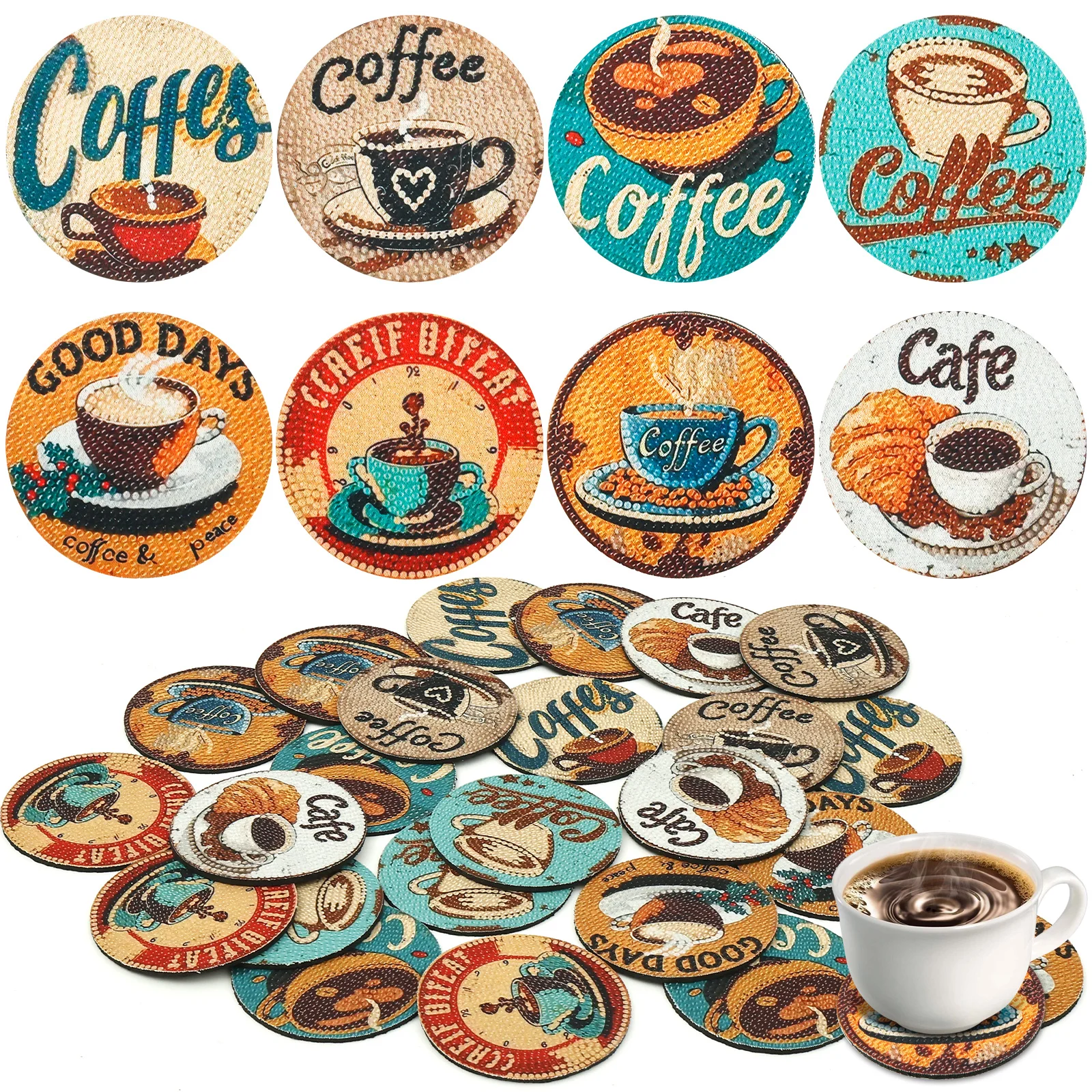 

24Pcs Drink Coasters Absorbent Coasters Diamond Art Decor Cup Mat Tabletop Protection Nonslip Pad for Drinks Beer Coffee Coaster
