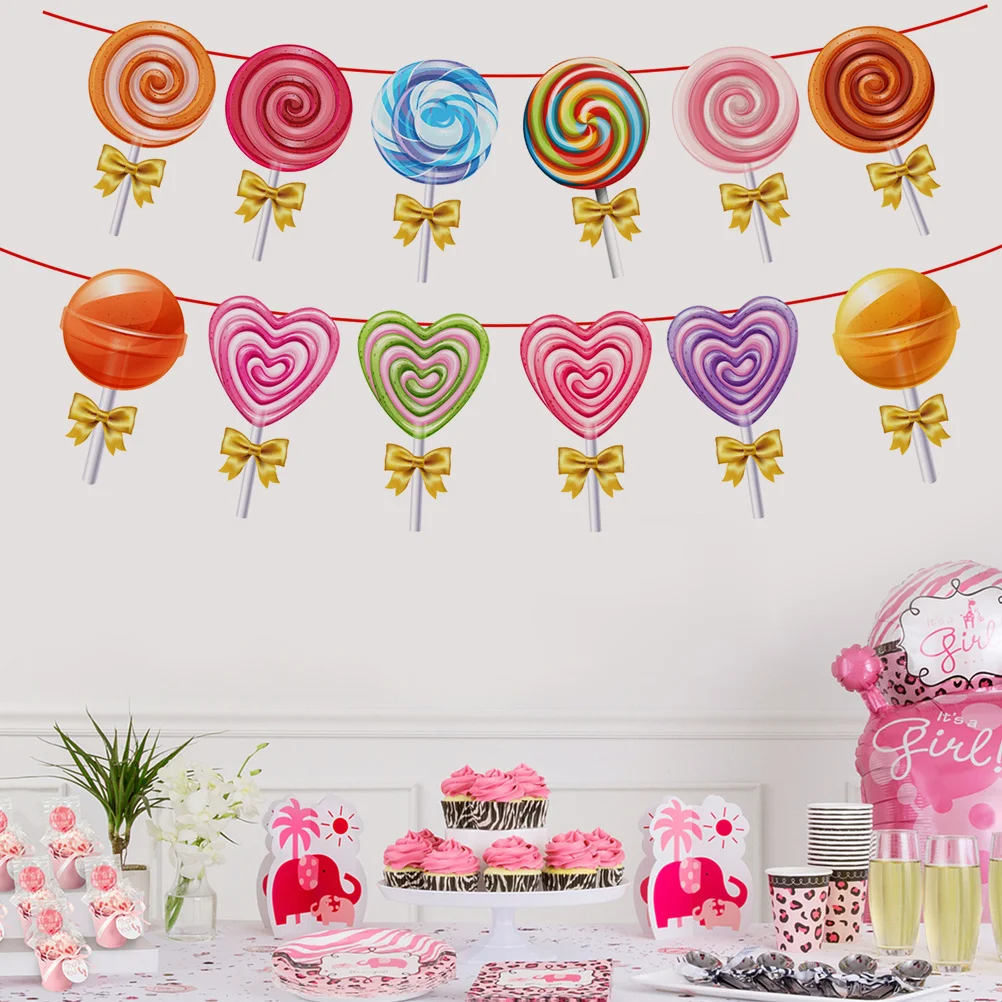 

Lollipop Banner Premium Paper Material Creative Birthday Party Decoration Kids Photo Background Pull Flag Bright Color Sweet