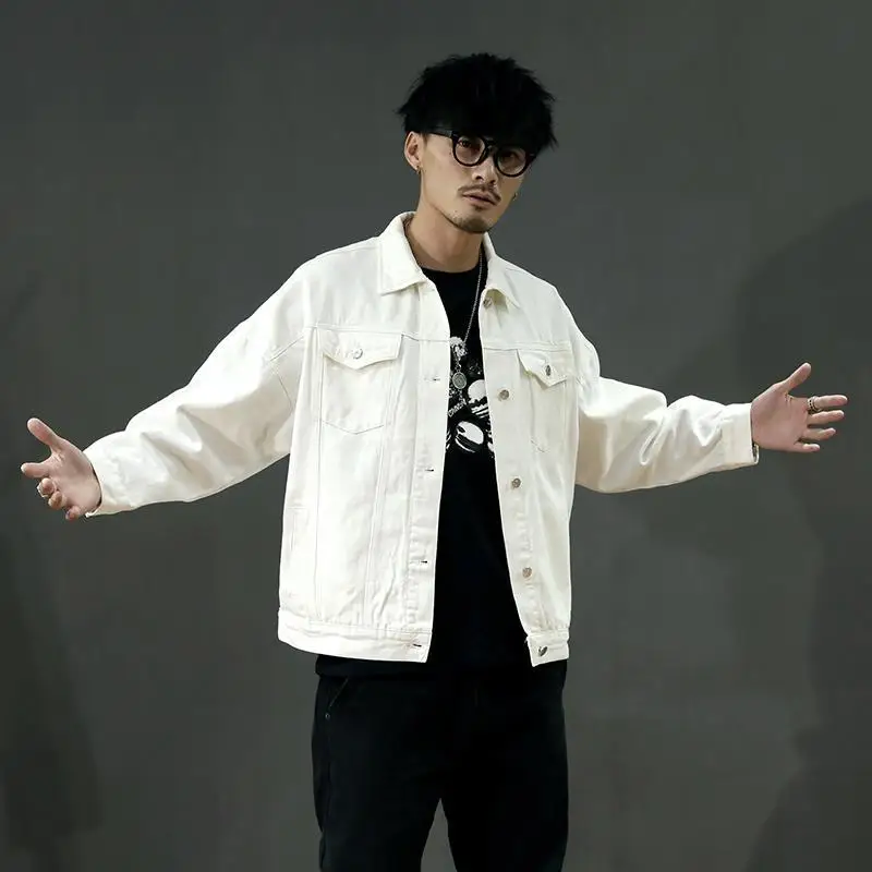 

White Men's Denim Jacket Fast Delvery Clothing Designer Y2k Cheap Price Stylish Korea in Lowest Worn Rock Button Male Jean Coats