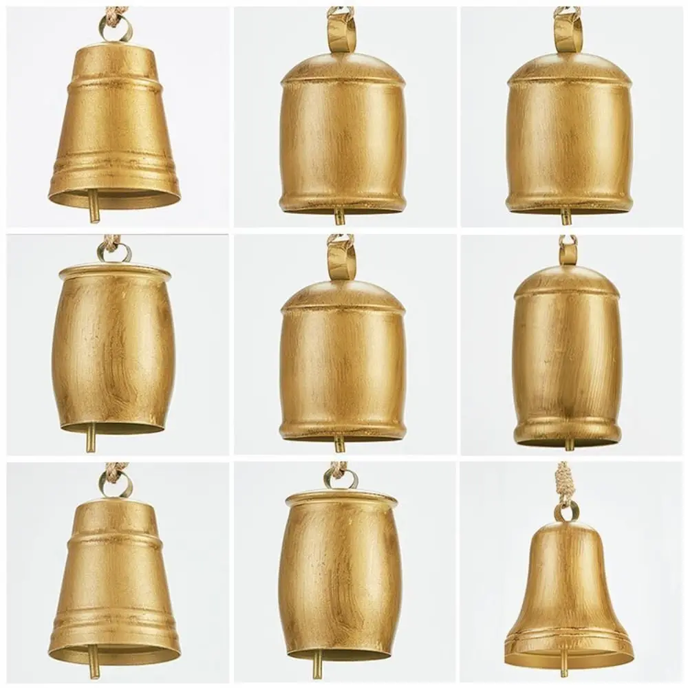 أجراس معلقة معدنية مصنوعة يدويًا، جرس مستدير مقاوم للتآكل، أجراس الرياح، حبل معلق، جرس الرياح بتصميم عتيق #5
