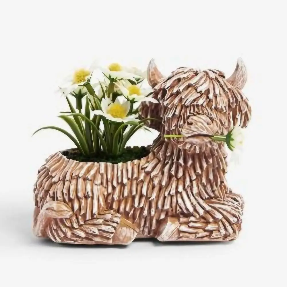 Fashion Handicraft Highland Cow Flower Vase Unique Cartoon Succulent Flower Pot Cute Cartoon Planting Pot Holiday Gift