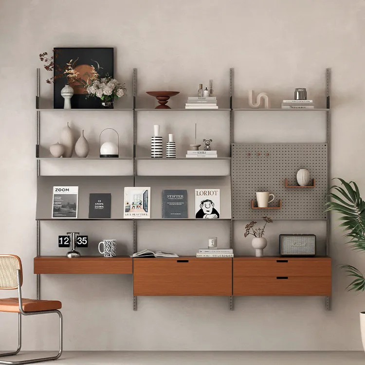 Wall Shelf Stainless Steel Track Bookshelf Wall Hanging Perforated Storage Layer Shelf