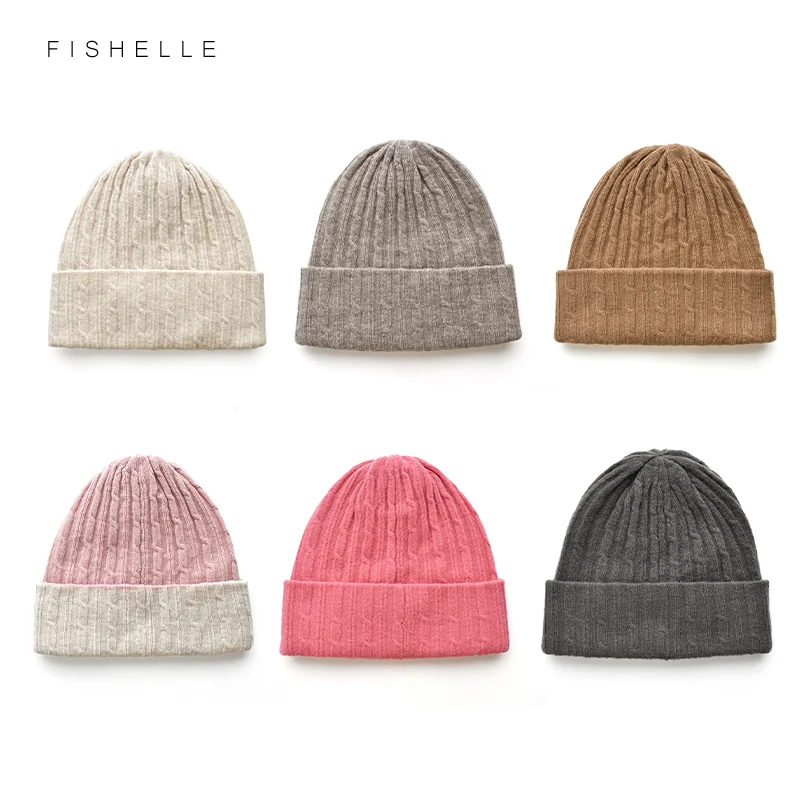 Fine twisted double layer pure wool hat Women\'s warm knitting 100 wool cap autumn winter girl boy Beanie luxury gift