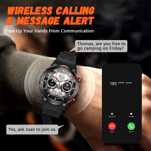 Imagen 2 del producto Reloj inteligente LAXASFIT con llamada Bluetooth para hombre, pantalla completamente táctil, Monitor de salud, reloj con linterna, reloj inteligente para hombre para IOS y Android