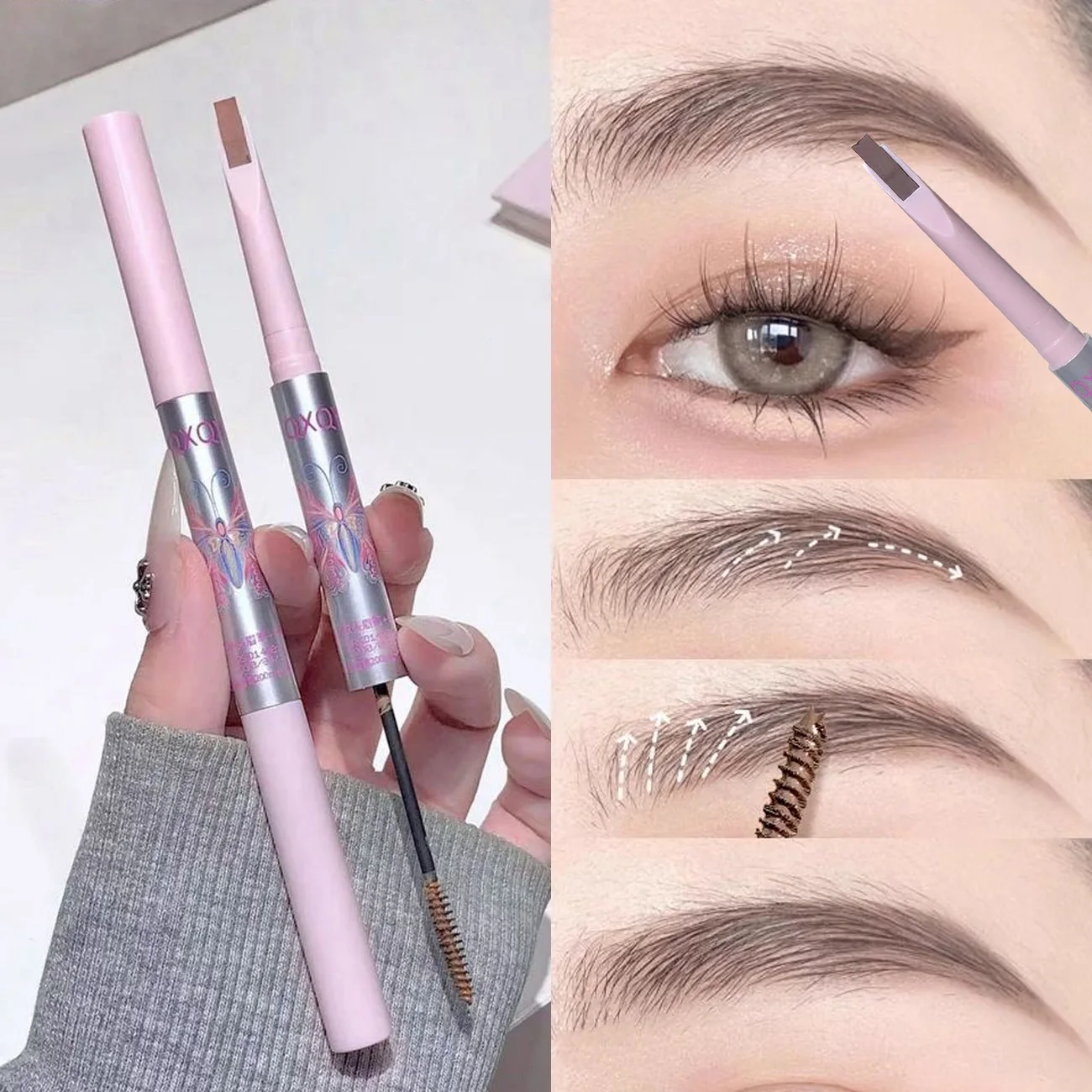 1 ST Waterdichte Double-Ended Wenkbrauwpotlood Wenkbrauw Tint 2 in 1 Zweetbestendig Langdurige Professionele Natuurlijke Eye Mascara Make-up