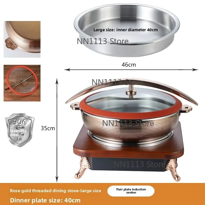 

Commercial 304 Stainless Steel Breakfast Warmer Rose Gold 2-3L 2.2KW Stove Food Warmer with Visual Flip Cover Warm Dish Stove