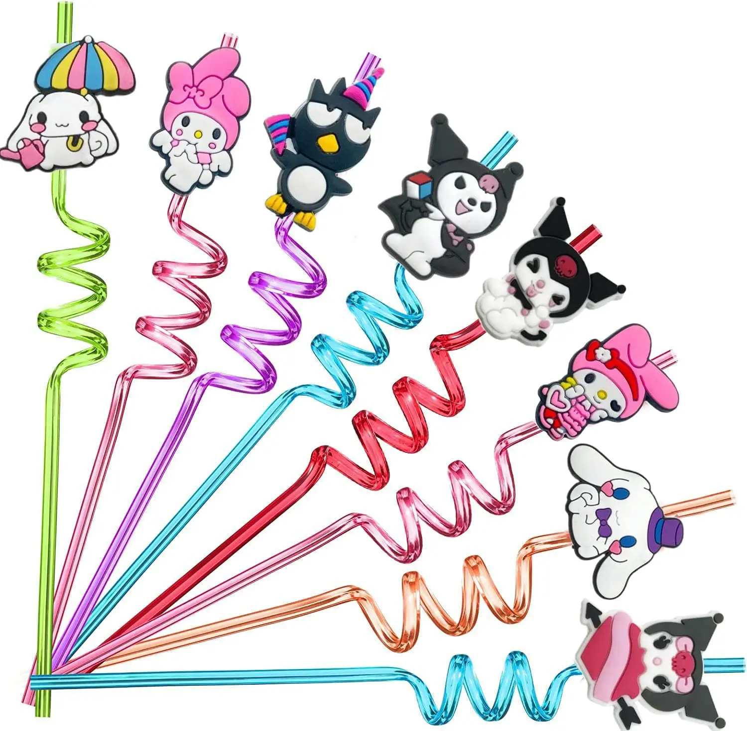 

24Pcs Kawaii Party Supplies Reusable Drinking Straws Hello Kitty Kuromi Cartoon Theme Party Favor Straws Decorations Party Gift