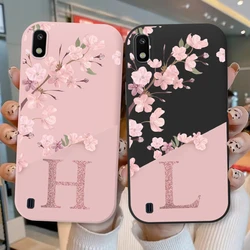 Pink Flower Case For Samsung Galaxy A10 Phone Cover Soft Silicone Initial Letter Fashion Shell Coque For Samsung A 10 Fundas