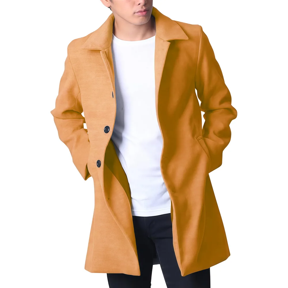 Autumn Winter Man Jacket Fashion Mid Length Turn Down Collar Male Windbreaker Single-breasted Long Sleeve Daily Men Overcoat