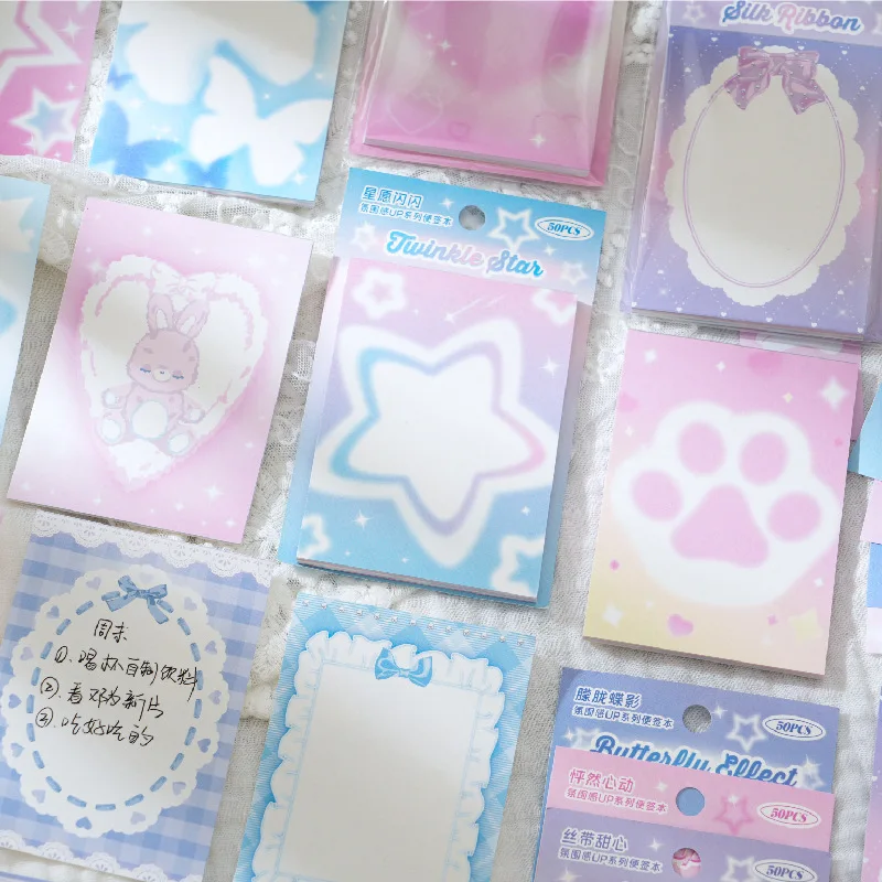 50 Sheets Cute Girly Atmosphere Series Memo Pads Message Paper Journal DIY Base Material Notepad School Stationery