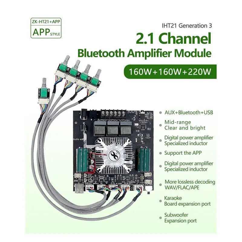 A93PHOT! ZK-HT21 Bluetooth Digital Power Amplifier 160Wx2+ 220W APP 2.1 Channel Audio Power Amplifier TDA7498E Module