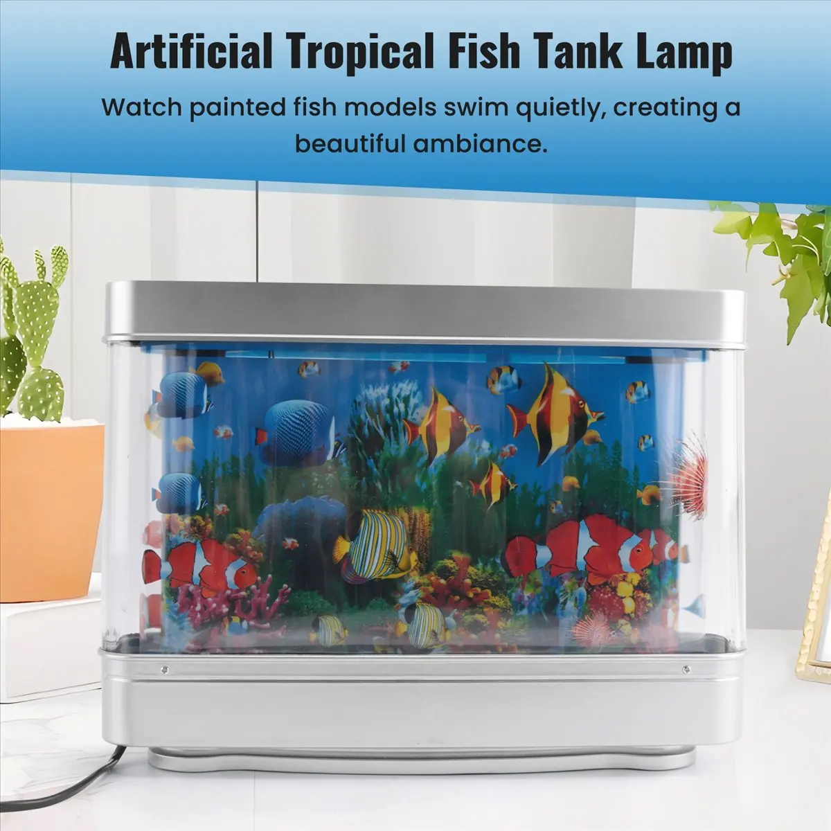A62K Led Fish Tank Lamp Dynamic Virtual Ocean Artificial Tropical Landscape Night Light Cute Room Decoration EU Plug