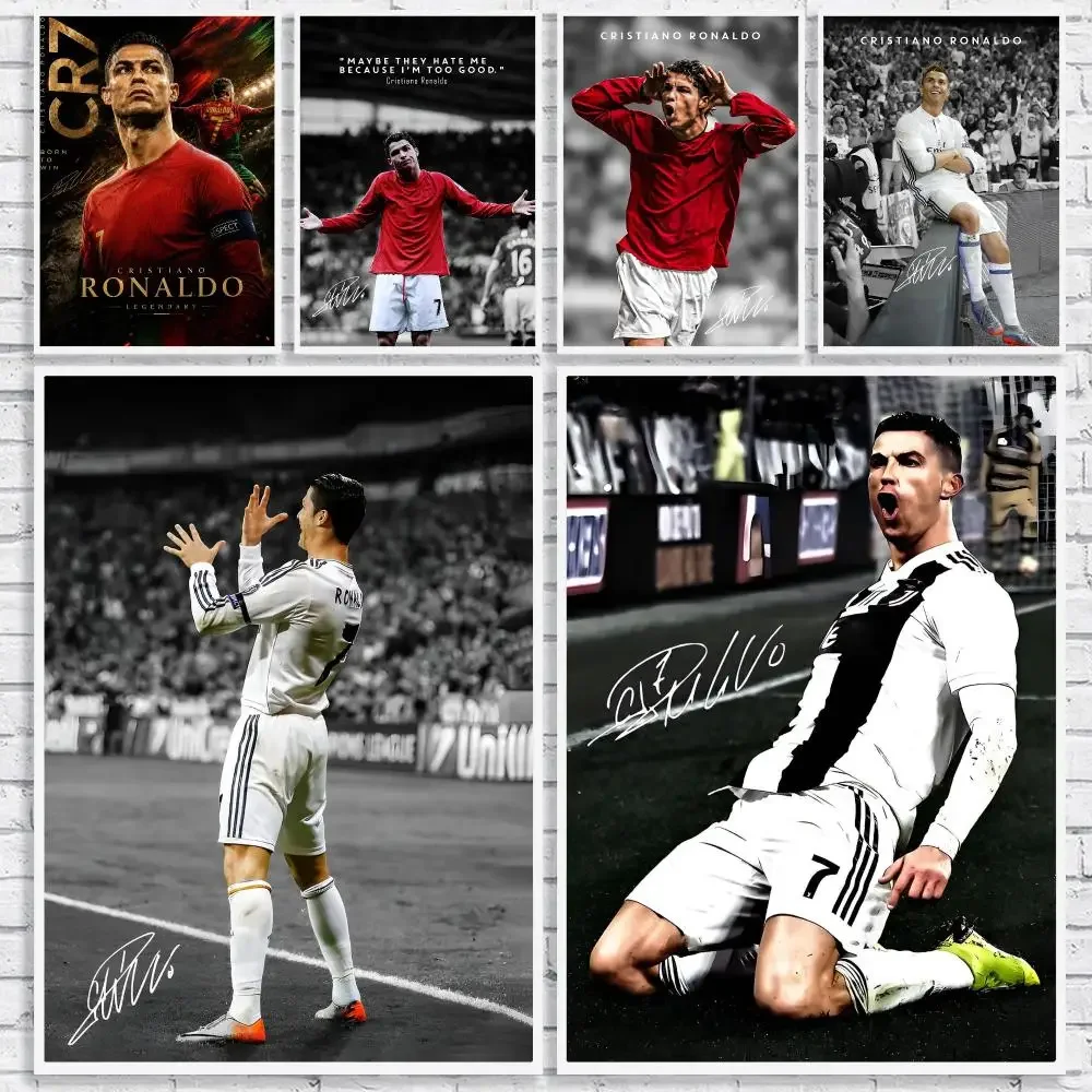 C-Cristiano Ronaldo Football Superstar Painting Calligraphy Canvas Poster Art for Bedroom Living Room Home Decor Wall Decals