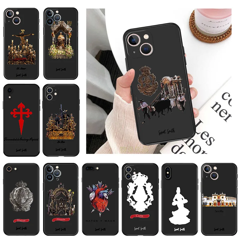 Black Matte Phone Case for iphone 16Pro 15 14 13 12 Mini 11 16 Pro Max 7 8 Plus X XS XR Virgin Mary Jesus Church Soft Cover