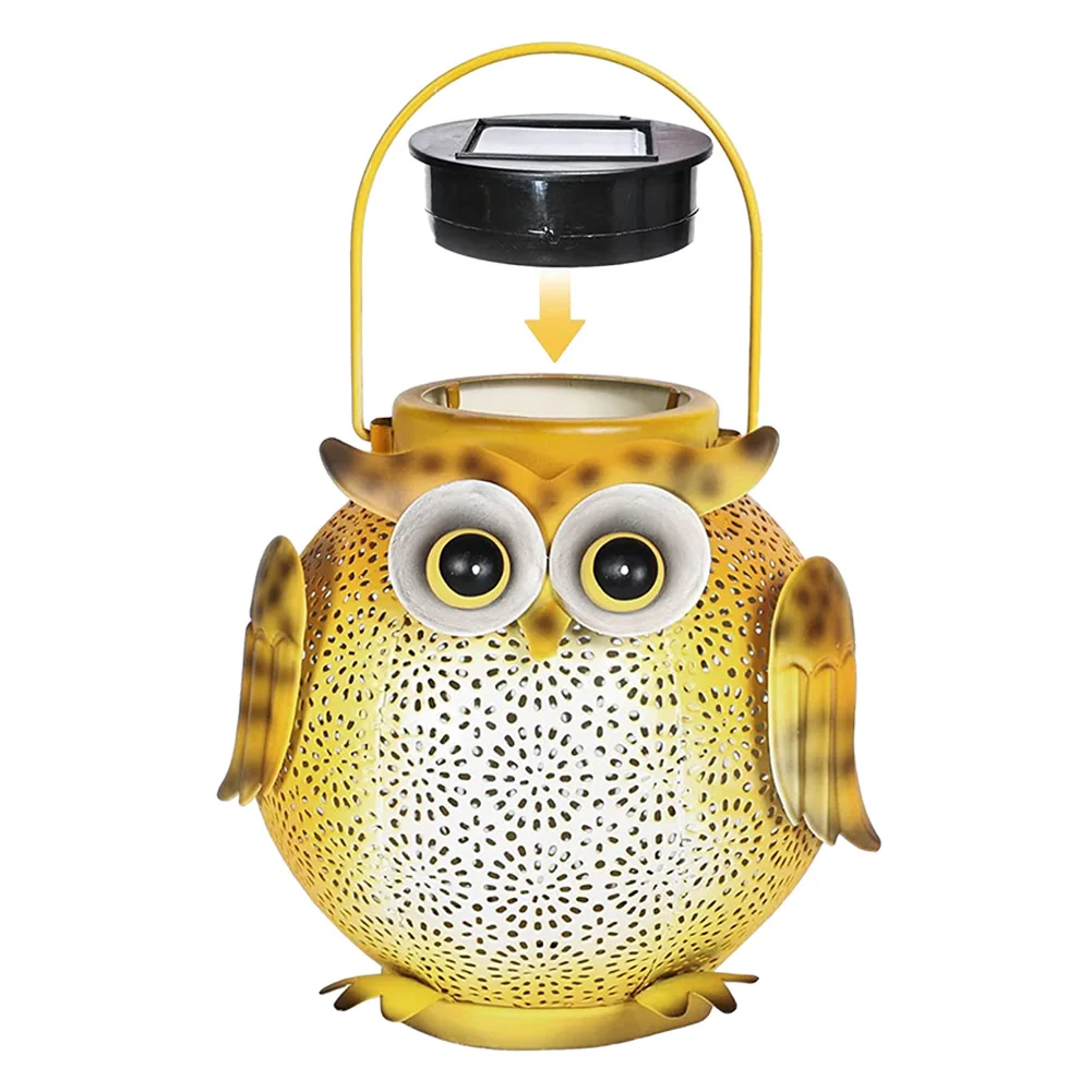 

Owl Outdoor Solar Lantern IP44 Waterproof Iron Art Garden Decorative Light Hollow Owl Shape Light Warm Light for Balcony Pathway