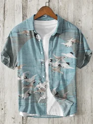 Men's linen shirt fashion casual outdoor beach short-sleeved T-shirt 2024 fashion new men's tops lapel shirt