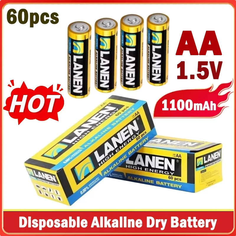 60PCS/one Box 1.5V AA 1100mAh Disposable Alkaline Carbon Battery for Toy Camera Flash Shaver CD Player Keyboard Mouse Wireless